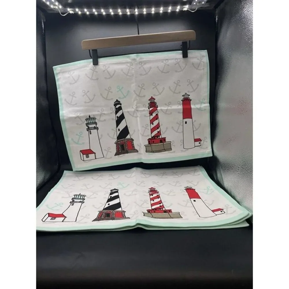 Set of 4 Shard Lighthouse Nautical Cotton Placemats 19.5” x 14.5” Coastal Beach
